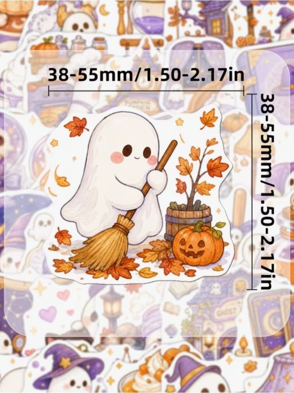 50 Halloween Cute Ghost Stickers Purple Orange Reading Baking Cleaning Desserts - Picture 3 of 16